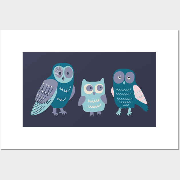 Trio of Owls - cute owls by Cecca Designs Wall Art by Cecca